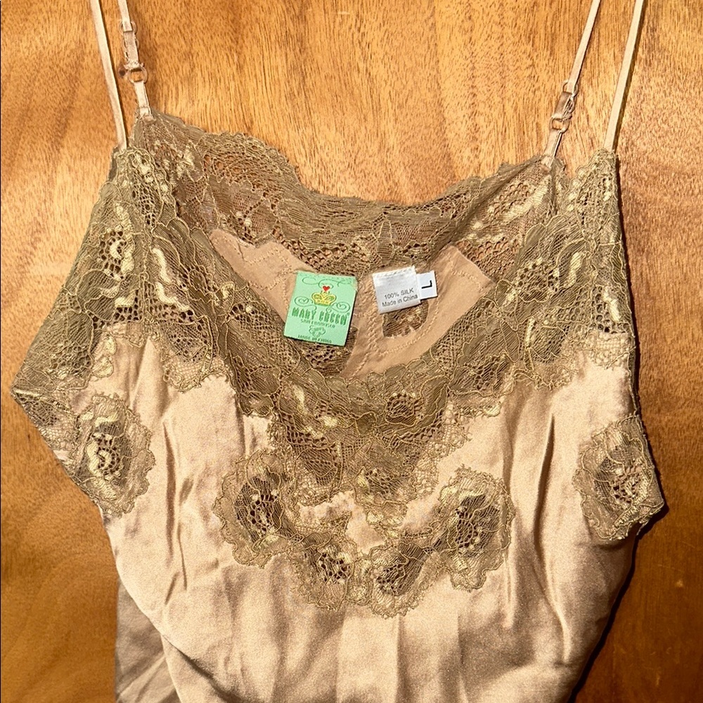 Vintage Lace Trim 100% silk Camisole slip dress has little tiny stain